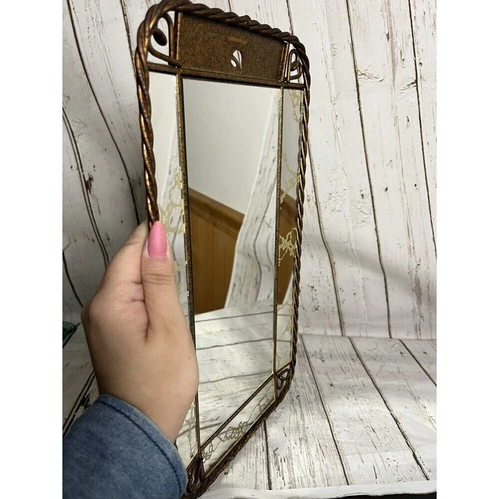 vintage Homco Mirror w gold Metal Frame Hanging or Tabletop decoration mcm